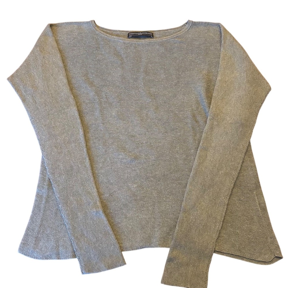 Peruvian Connection Womens Medium Sage Green 100% Pima Cotton Boat Neck Sweater